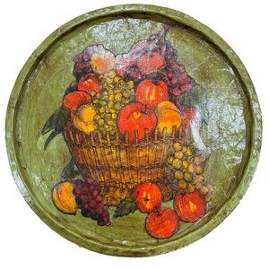 Holiday Tray Decoupage Lg. Metal Tea Tray Cornucopia Abundance Decorative Plate